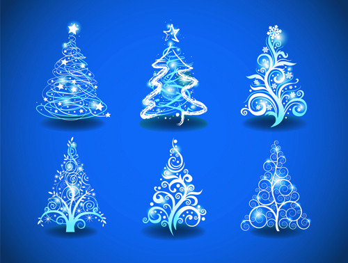 pohon Natal cahaya biru desain vektor
