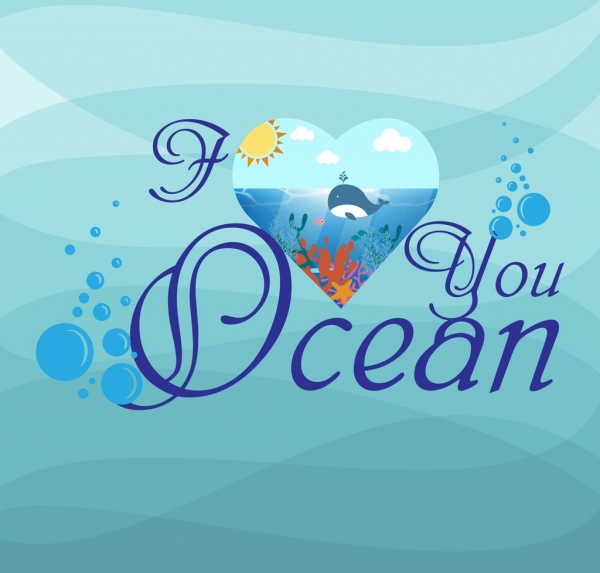 Blue Ocean textos icono fondo caligráfico decoracion corazon
