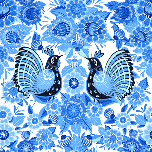 vecteur d’ornements bleu motif floral