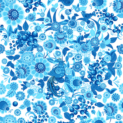 biru ornamen pola bunga vektor