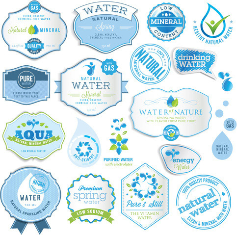 Blue Style Water Labels Vector