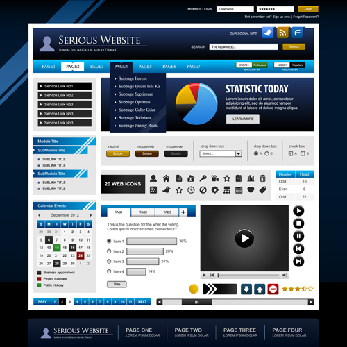 Blau mit grauen Stil Website Vorlage Vektor