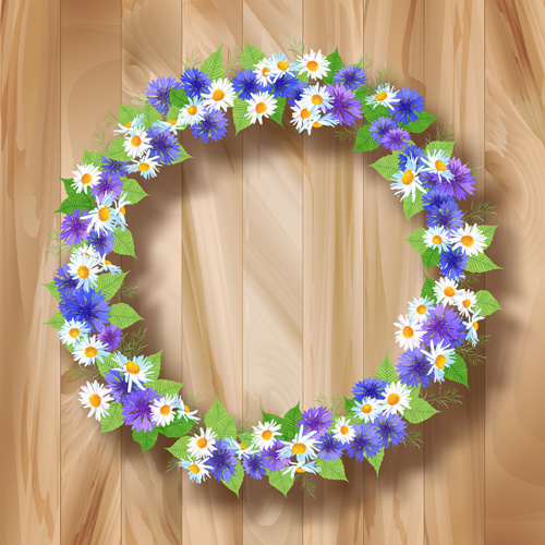 白い花のガーランドのベクトルと青します。