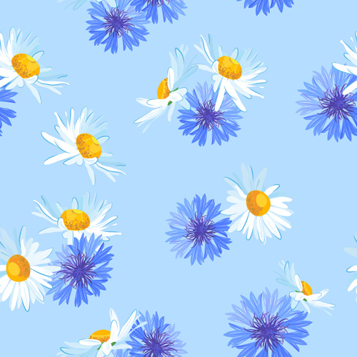 白い花は、シームレスなパターンをベクトルと青します。