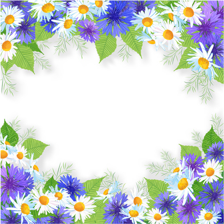 Beyaz ile mavi arka plan vektör çerçeve çiçek