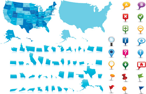 blaue Weltkarte mit Symbol Vektor