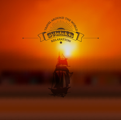 Blurred Sunset fondo con velero vector