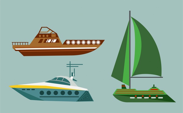 Barcos de design coleção isolamento de tipos diversos em cores