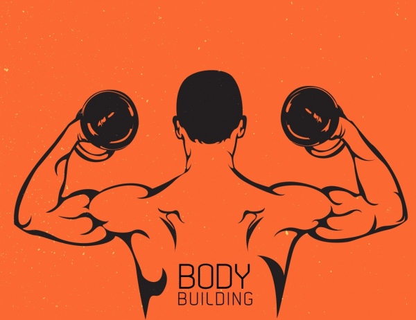 Bangunan otot manusia latar belakang ikon dekorasi klasik tubuh