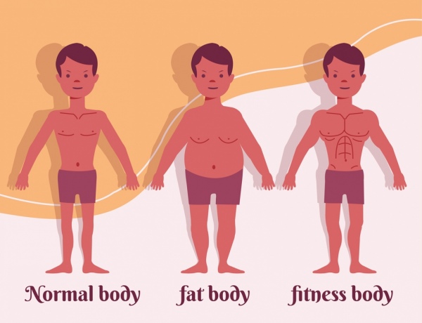 Body Building Science Bannière Icônes Masculines Personnages De Dessin Animé
