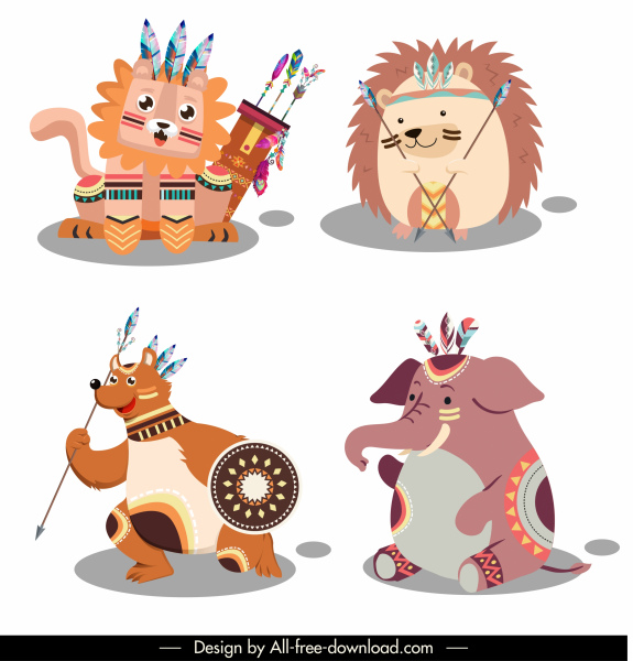 Boho Tier-Ikonen stilisierte Zeichentrickfiguren