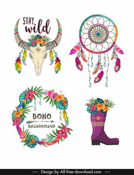 Boho dekoratif ikon berwarna-warni banteng dream catcher bunga