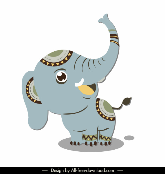 caractère mignon de dessin animé d'icône d'éléphant de boho