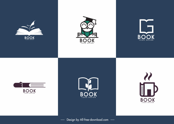 modelos de logotipo livro simples esboço plano