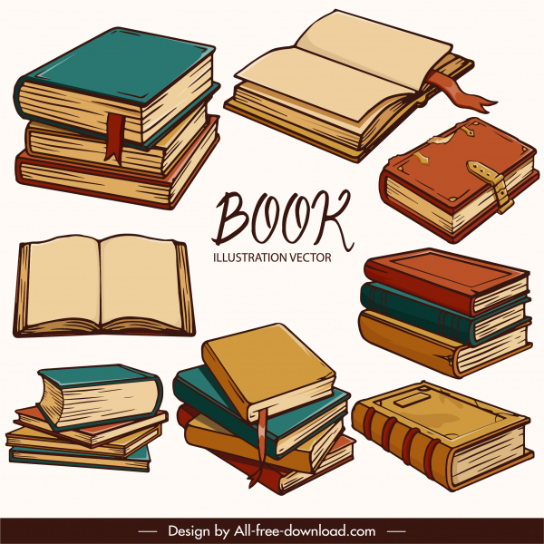 Books Icons Classical 3d Handdrawn Sketch