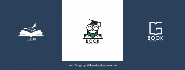 plantillas de logotipos de libros formas planas clásicas boceto