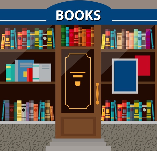 kitap mağazası cephe tasarımı ile kitap ekran illüstrasyon