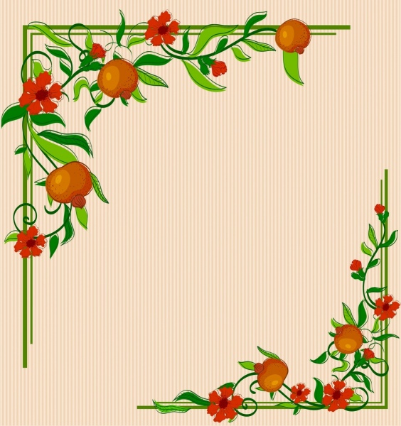 perbatasan sudut template warna-warni bunga hiasan buah-buahan