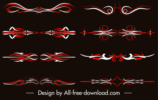 plantillas de decoración de bordes curvas simétricas simétricas sin costuras de color blanco rojo