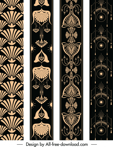 éléments décoratifs de frontière sombre rétro rétro symétrique répétant