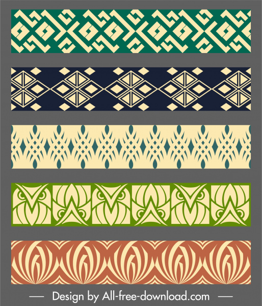 Border elemen dekoratif elegan datar mengulangi desain simetris