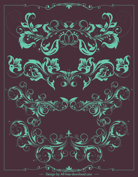 bordure des éléments décoratifs Vintage symétrique courbes formes florales