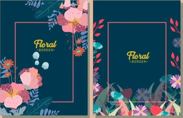 perbatasan dekoratif template warna-warni bunga ikon