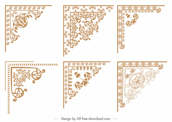 perbatasan dekoratif template simetris retro flora sketsa