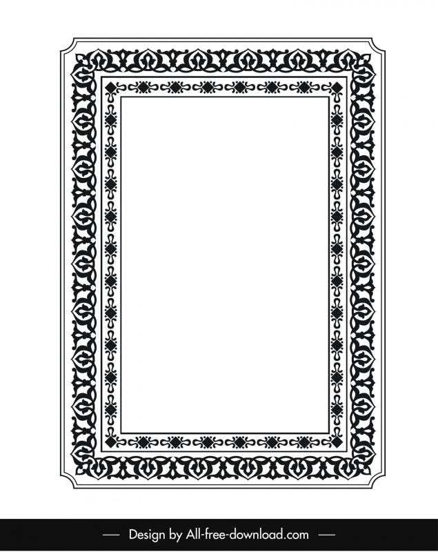 modèle d’ornement de bordure élégant noir blanc répétitif décor symétrique