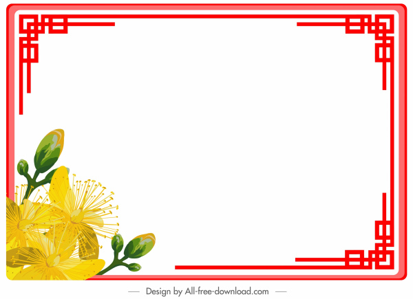 東洋の花装飾対称デザインを色枠線テンプレート