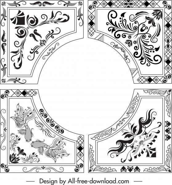 plantilla de borde elegante diseño de círculo decoración simétrica oriental