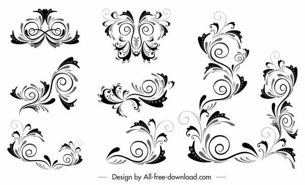 biên giới các yếu tố trang trí hình dạng swirled cổ điển