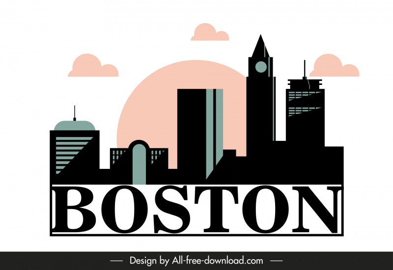 Boston Skyline latar belakang template siluet sketsa vektor datar