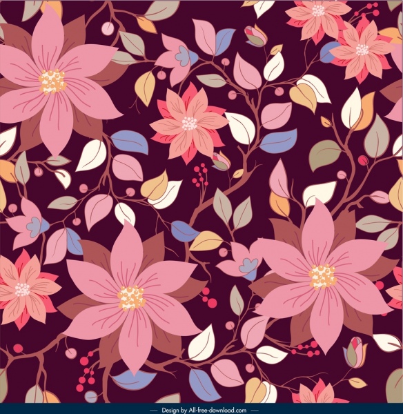 식물 패턴 템플릿 다채로운 어두운 고전적인 꽃 장식