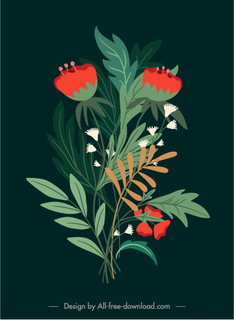 식물 배경 템플릿 어두운 다채로운 고전 스케치