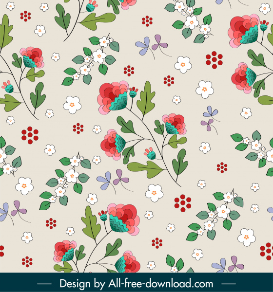 Botanik Muster Vorlage helle bunte elegante Blütenblätter Skizze