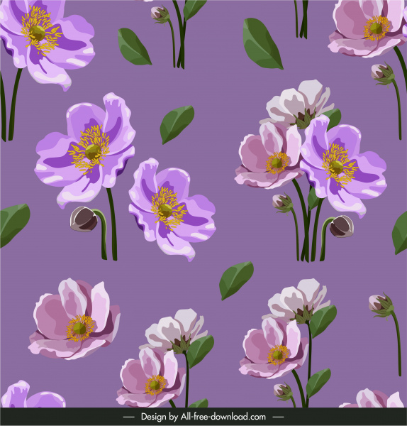 plantilla de patrón botánico diseño elegante diseño violeta clásico dibujado a mano