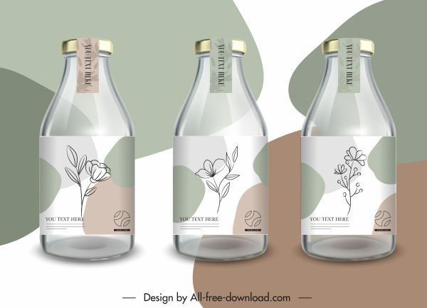 瓶標籤範本優雅的手繪花卉裝飾。