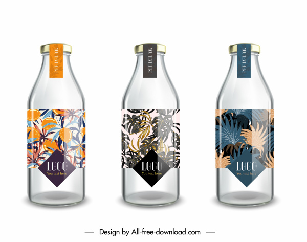 étiquettes de bouteilles modèles brillant croquis moderne feuilles colorées