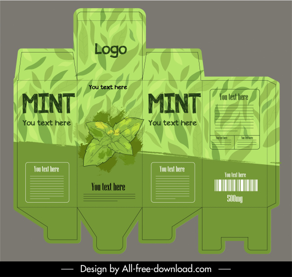 paket botol template dekorasi daun grunge hijau