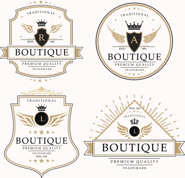 Logotipos de boutique Decoración de alas de corona estilo real Logotipos de boutique Decoración de alas de corona estilo real