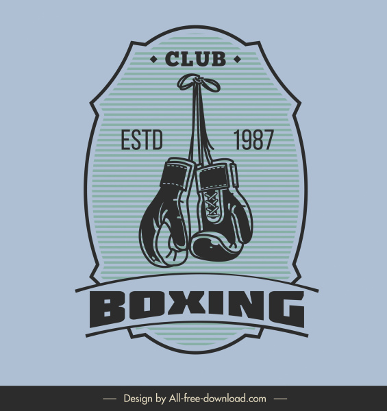 plantilla de la muestra del club de boxeo guantes clásicos planos boceto