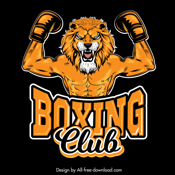 boxing logo mẫu con sư tử cơ bắp phác họa
