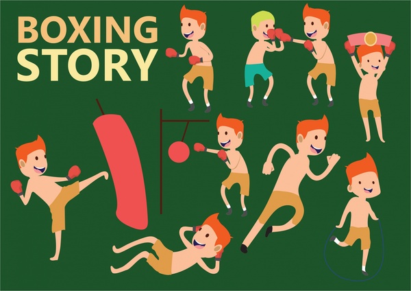 ボクサージェスチャーによるボクシングストーリーベクトルイラスト