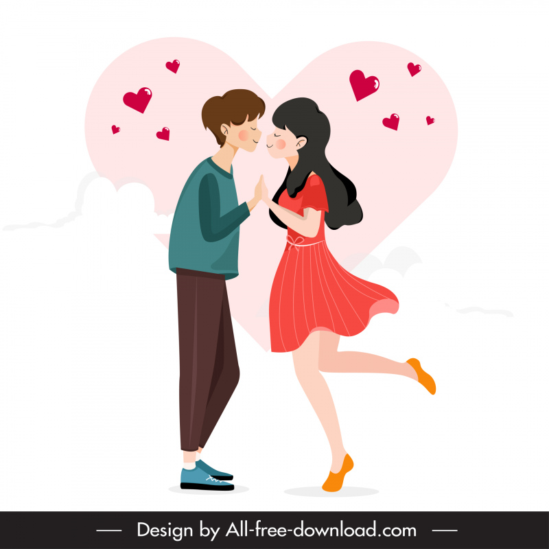 garçon et fille aimant la Saint-Valentin icône coeurs baiser croquis