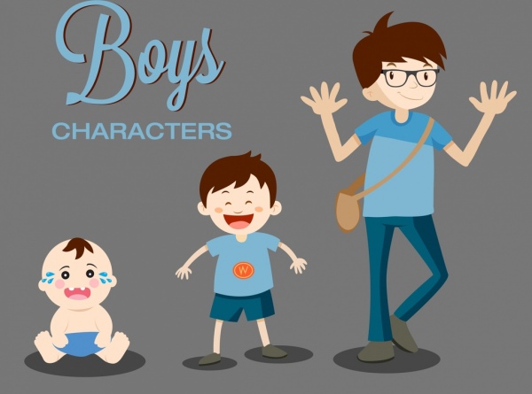 anak laki-laki karakter ikon tumbuh urutan kartun desain