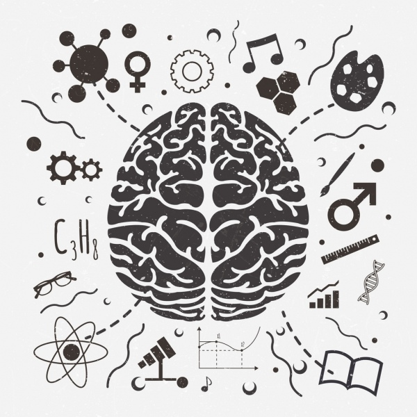 Gehirn-Konzept Hintergrund schwarz weiß Retro-design
