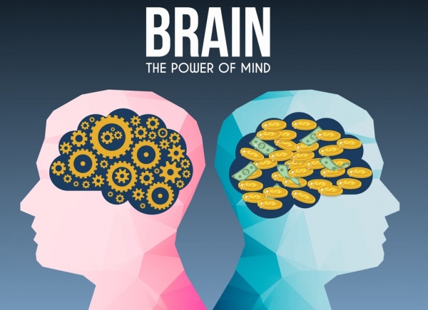 Gehirn-Konzept Hintergrund polygonale Kopf Gang Geld Symbole