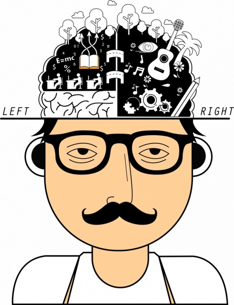 Gehirn Kreativität Konzept Mann Ikone Kopf Analyse Dekor