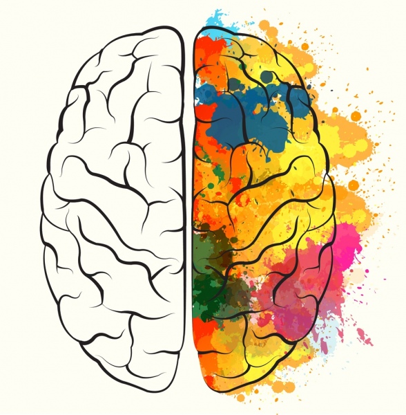 mózg ikona watercolored pluskanie grunge szkic projektu